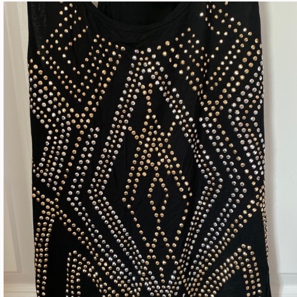 Forever 21 Black Stretch Racerback Scoop Neck Tank Gold Silver Studded - Picture 7 of 11